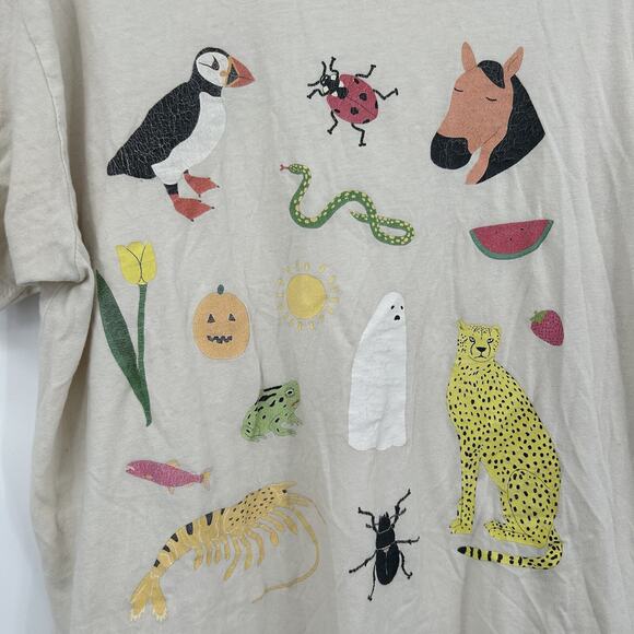 Lorien Stern Tan Animal Ghost Graphic Tee Shirt Size Medium M - Picture 2 of 5